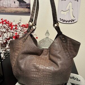 Brahmin Melbourne Anne Croc-Embossed Hobo Bag in Taupe Brown